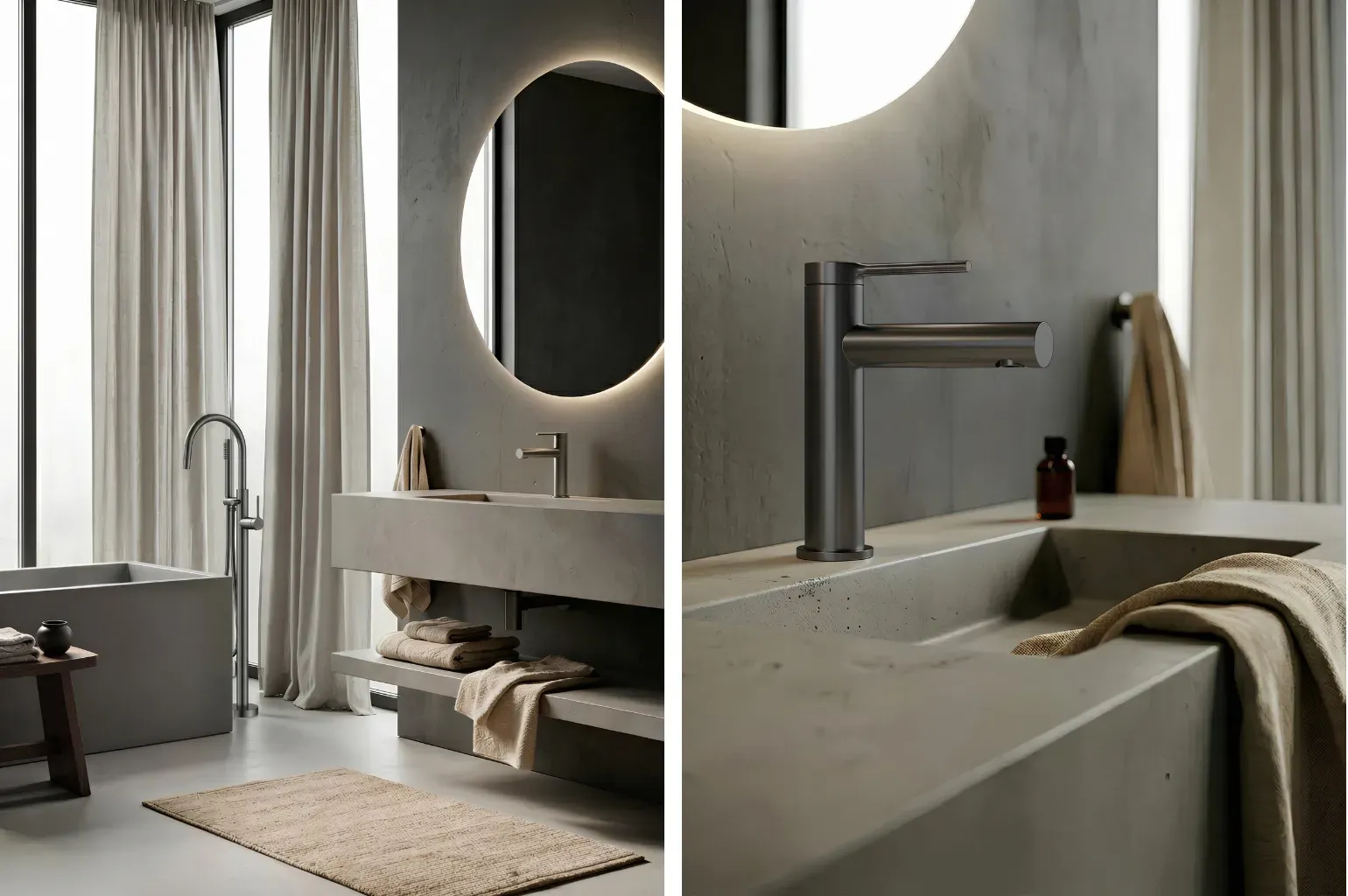 Łazienka w stylu soft loft z armaturą COLIBRI FDESIGN w wykończeniu gun metal